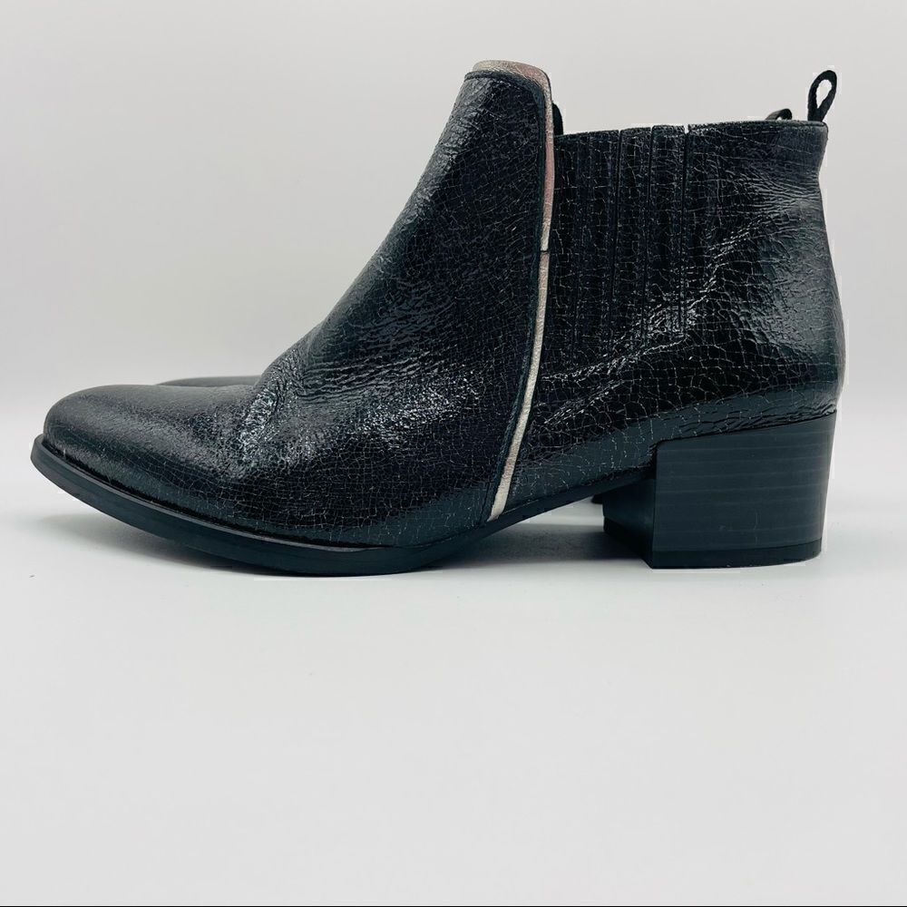 Jon Josef Crackle Leather Black and Silver Ankle Boots